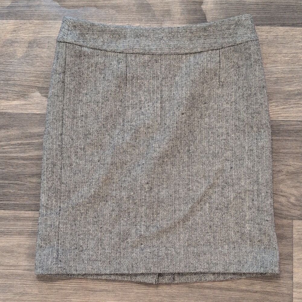 Banana Republic Tweed Herringbone Pencil Skirt Gray Petite 0P Lined Zip